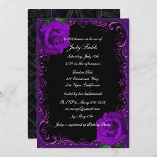 Elegant Goth Purple Roses Bridal Shower Invitation