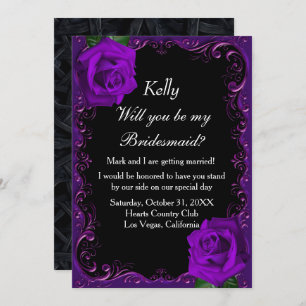 Elegant Goth Purple Roses Bridesmaid Invitation