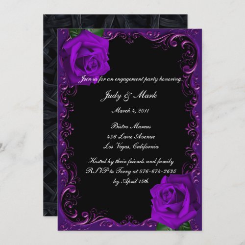 Elegant Goth Purple Roses Engagement Party Invitation