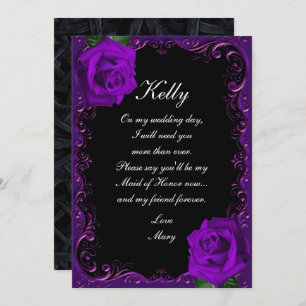 Elegant Goth Purple Roses Maid Of Honor Invitation