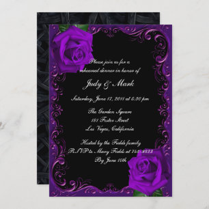 Elegant Goth Purple Roses Rehearsal Dinner Invitation