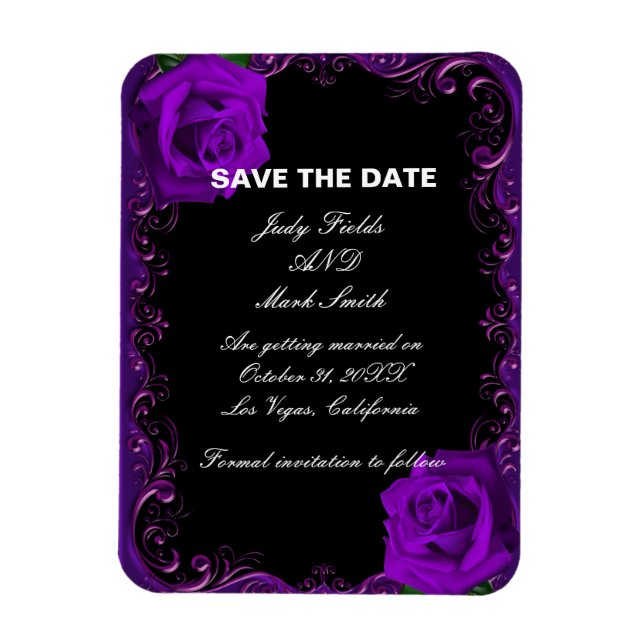 Elegant Goth Purple Roses Save The Date Magnet (Vertical)