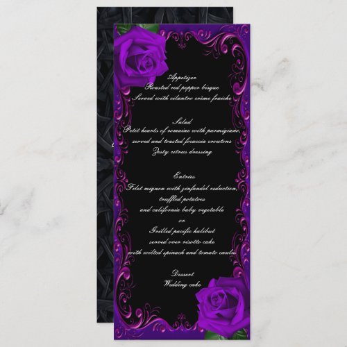 Elegant Goth Purple Roses Wedding Menu