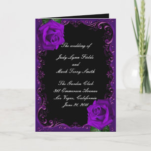 Elegant Goth Purple Roses Wedding Program Card