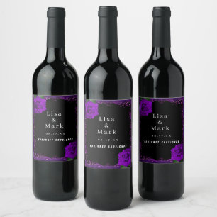 Elegant Goth Purple Roses Wine Labels