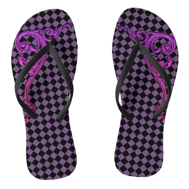 Elegant Goth Purple Swirl Design Flip Flips Flops (Footbed)