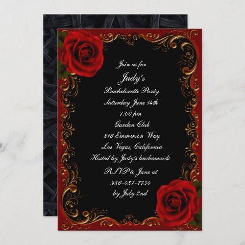 Elegant Goth Red Roses Bachelorette Party Invitation