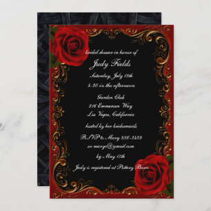 Elegant Goth Red Roses Bridal Shower Invitation