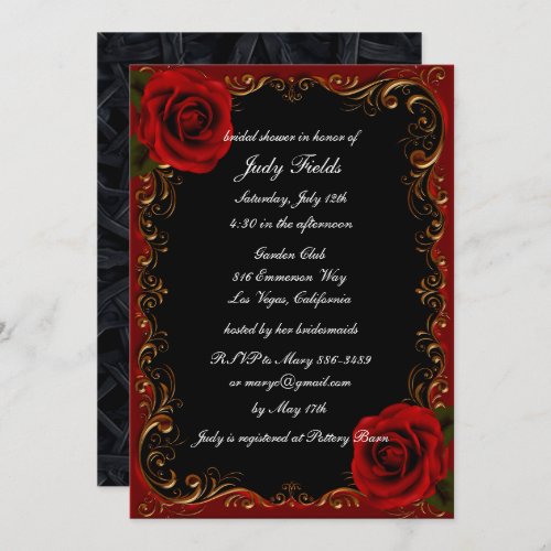 Elegant Goth Red Roses Bridal Shower Invitation