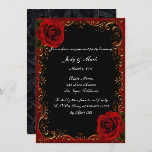 Elegant Goth Red Roses Engagement Party Invitation