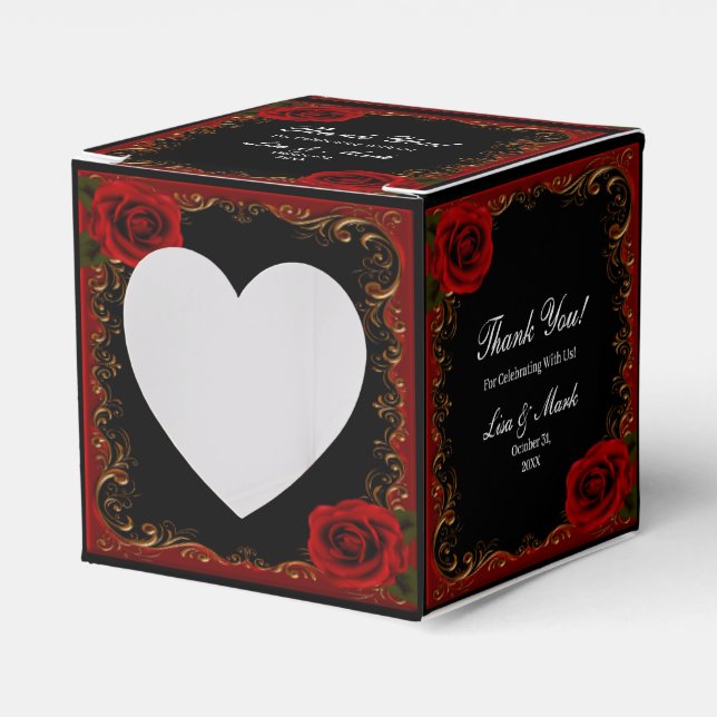 Elegant Goth Red Roses Favor Boxes (Front Side)