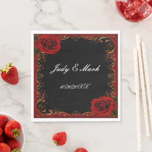 Elegant Goth Red Roses Paper Napkins