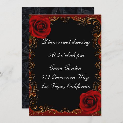 Elegant Goth Red Roses Reception Card