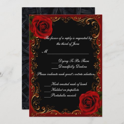 Elegant Goth Red Roses Response Card