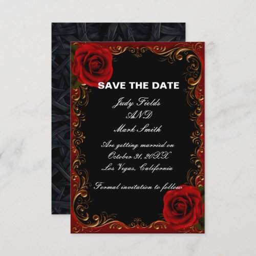 Elegant Goth Red Roses Save The Date Card