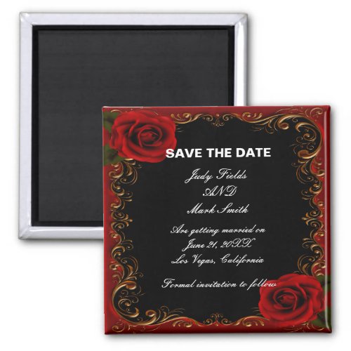 Elegant Goth Red Roses Save The Date Magnet