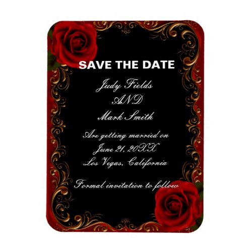 Elegant Goth Red Roses Save The Date Magnet