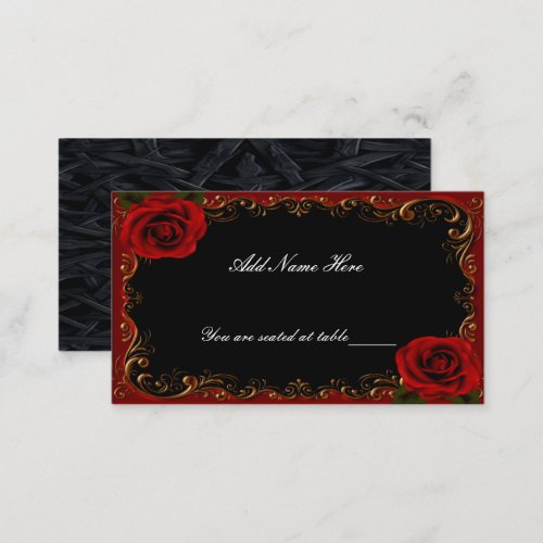 Elegant Goth Red Roses Table Place Card