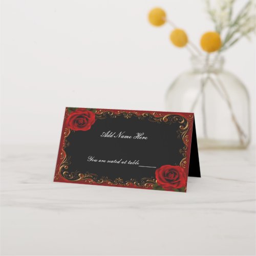 Elegant Goth Red Roses Table Place Card