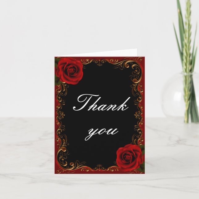 Elegant Goth Red Roses Thank You Card (Front)
