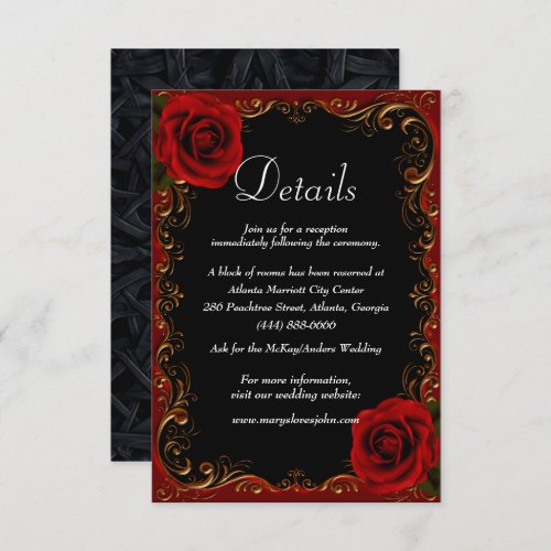 Elegant Goth Red Roses Wedding Details Enclosure Card