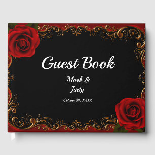 Elegant Goth Red Roses Wedding Guest Book