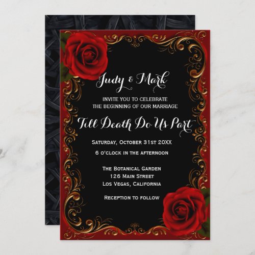 Elegant Goth Red Roses Wedding Invitation