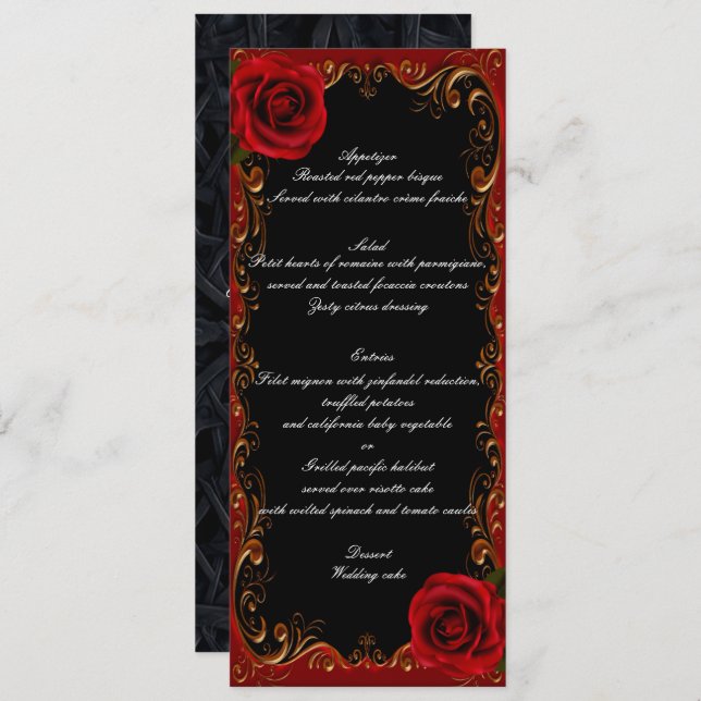 Elegant Goth Red Roses Wedding Menu (Front/Back)
