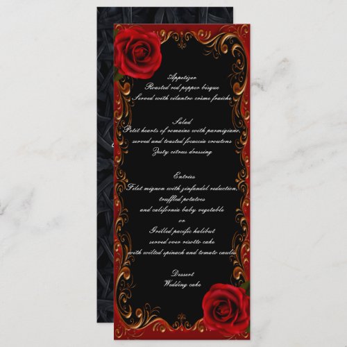 Elegant Goth Red Roses Wedding Menu