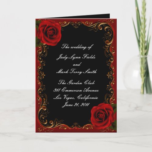 Elegant Goth Red Roses Wedding Program Card