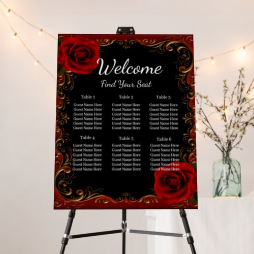 Elegant Goth Red Roses Wedding Seating Chart Foam Board