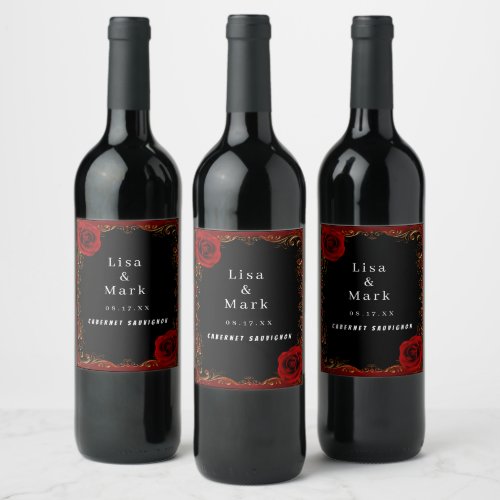 Elegant Goth Red Roses Wine Labels