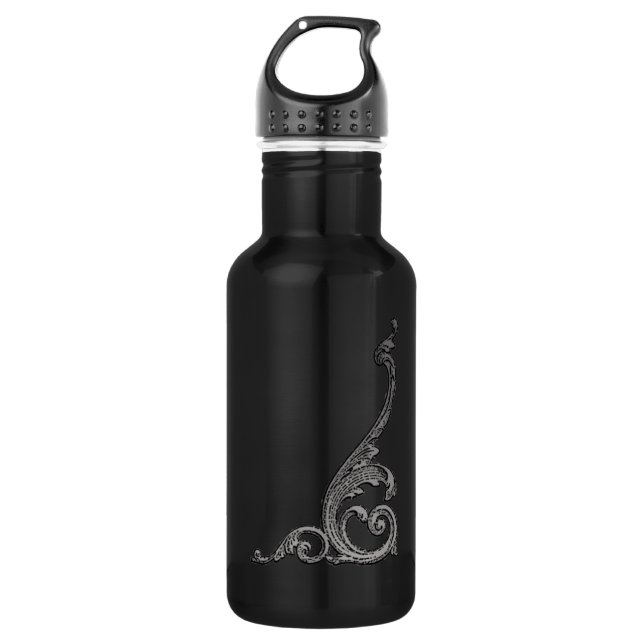 Elegant Goth Swirl Design Water Bottle (Front)