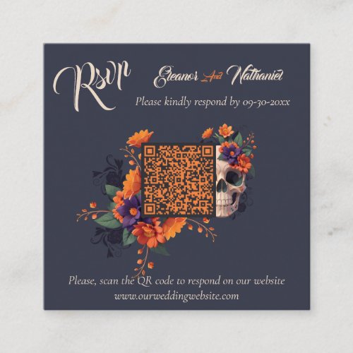 Elegant Gothic 3D Floral Minimal QR code RSVP  Enclosure Card
