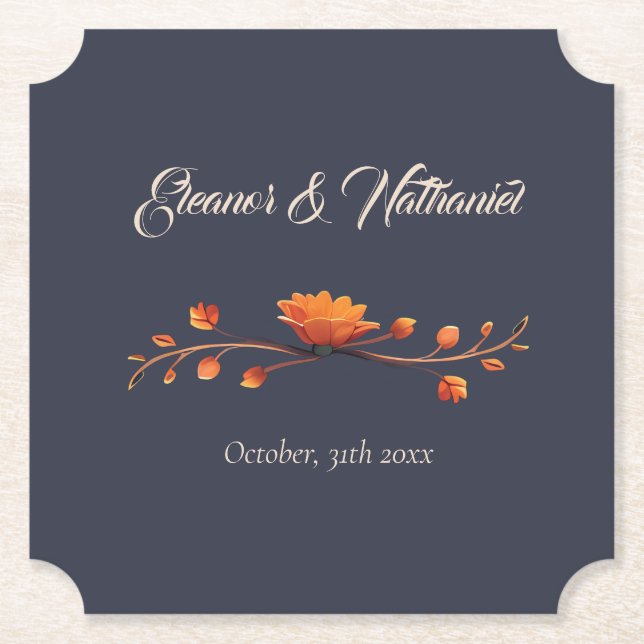 Elegant Gothic 3D Floral Minimalist Wedding  Paper Coaster (Front)