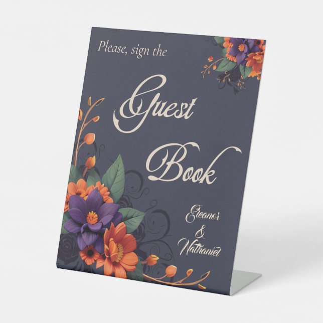 Elegant Gothic 3D Floral Sign Guest Book Wedding (Front)