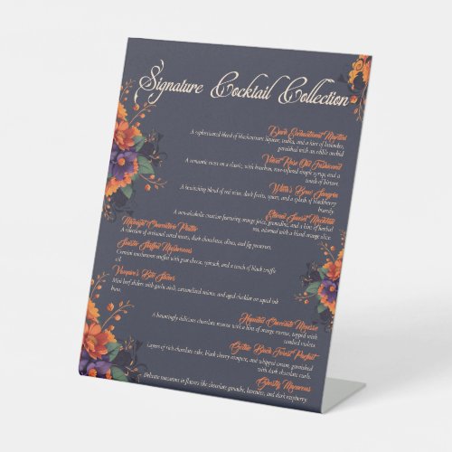 Elegant Gothic 3D Floral Skull Cocktail Menu  Pedestal Sign