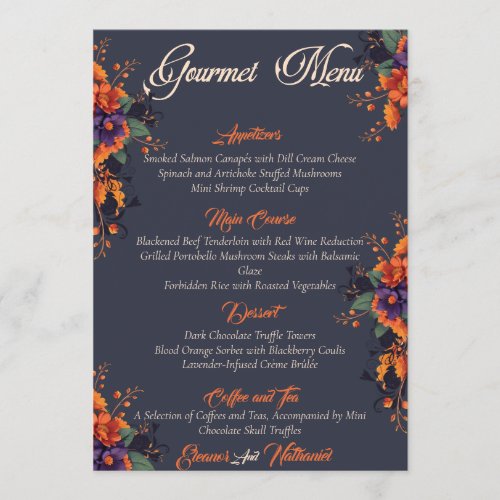 Elegant Gothic 3D Floral Skull gourmet menu