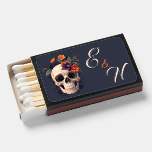 Elegant Gothic 3D Floral Skull Monogram Wedding Matchboxes