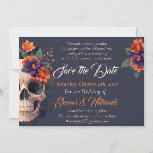 Elegant Gothic 3D Floral Skull Save the Date Invitation