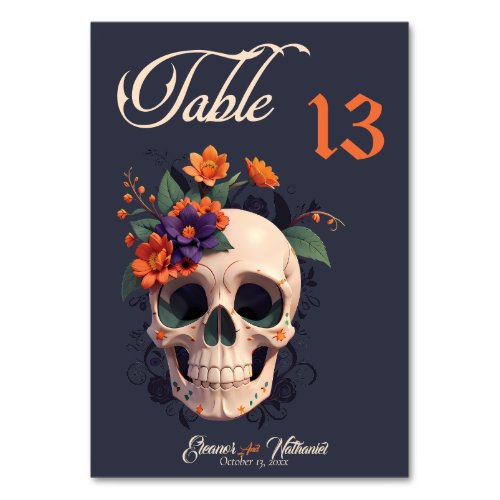 Elegant Gothic 3D Floral Skull Table Number Card
