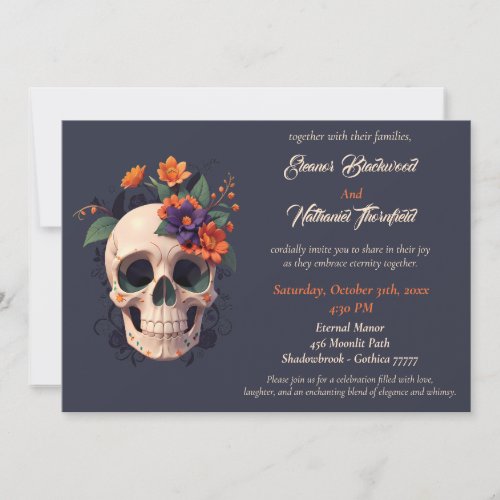  Elegant Gothic 3D Floral skull Wedding Invitation