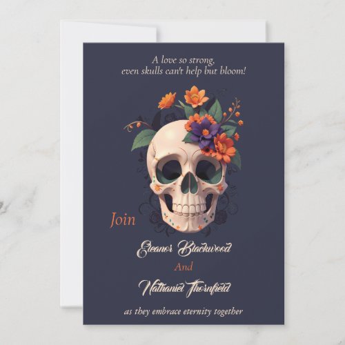  Elegant Gothic 3D Floral skull Wedding  Invitation