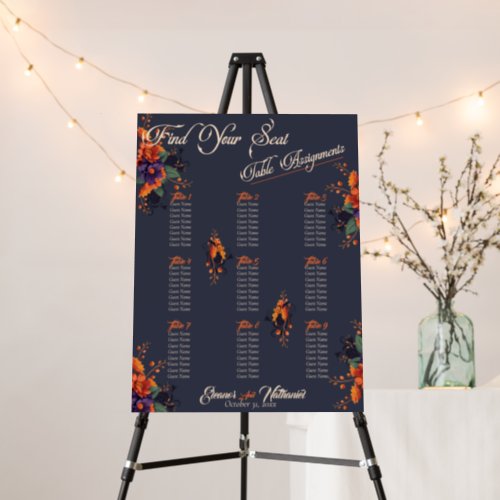 Elegant Gothic 3D Floral Table Plan Seating Chart  Foam Board