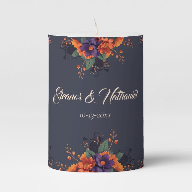 Elegant Gothic 3D Floral Wedding Pillar Candle (Front)