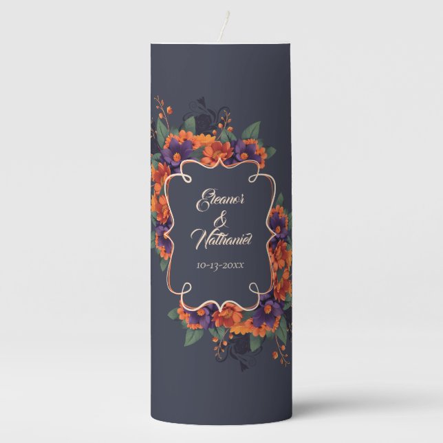 Elegant Gothic 3D Floral Wedding Pillar Candle (Front)
