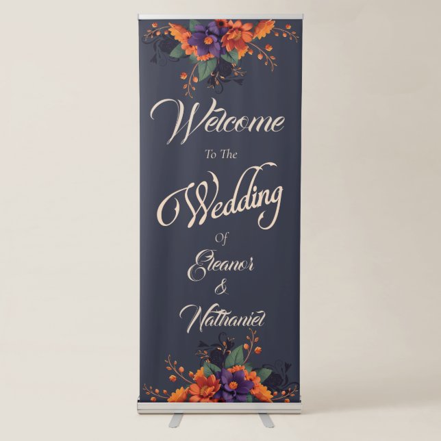 Elegant Gothic 3D Floral Welcome Wedding Retractable Banner (Front)