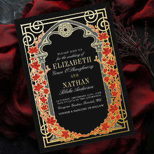 Elegant Gothic Autumn Cathedral Frame Wedding  Foil Invitation