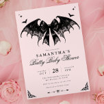 Elegant Gothic Baby Shower Invitation<br><div class="desc">Step into the mysterious and elegant world of the "Elegant Gothic Baby Shower" Invitation, where darkness meets chic sophistication. Inspired by gothic and vintage aesthetics, this invitation perfectly balances drama and whimsy. It features a black bow, charming bats, and a soft pink background, creating a unique and refined atmosphere for...</div>