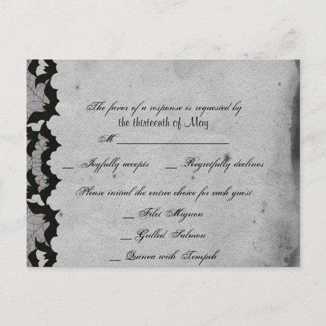 Elegant Gothic Bat Lace Posh RSVP Postcard (Front)